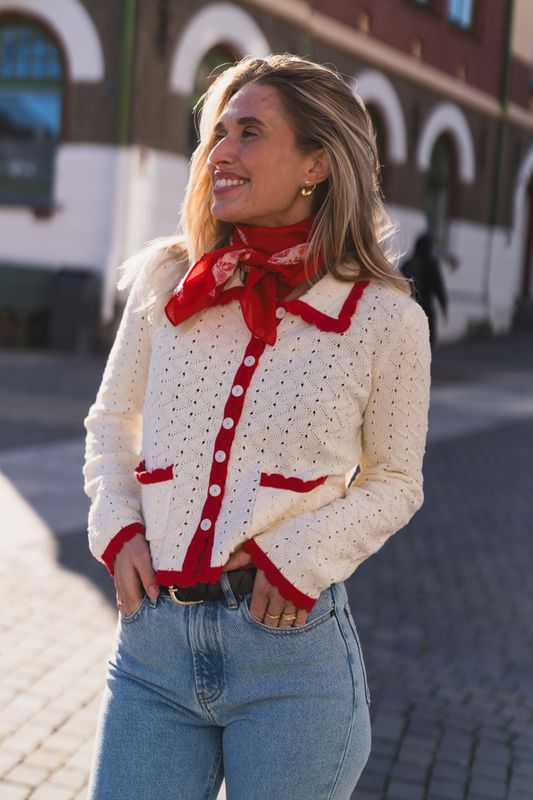 Lingon LS Knit Cardigan Pristine W Red 