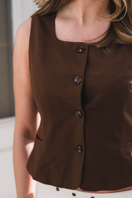 Yula Linen Waistcoat Dark Brown 