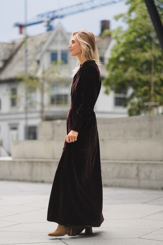 Greta Velvet Long Dress Chocolate 