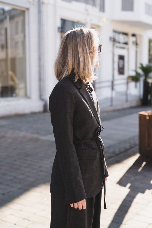 Johnna Blazer Check Dark Brown/Corn