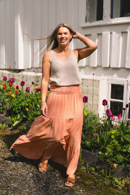 Mari Long Skirt Clay Checked 