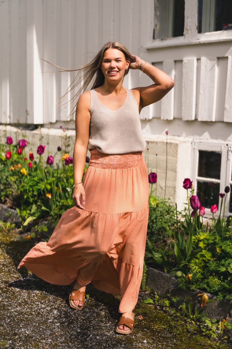 Mari Long Skirt Clay Checked 