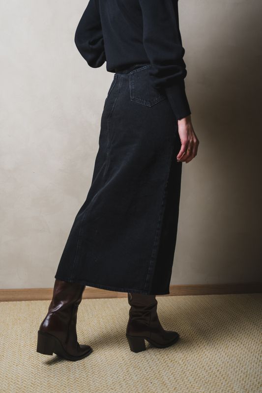 Denim Long Skirt Black 