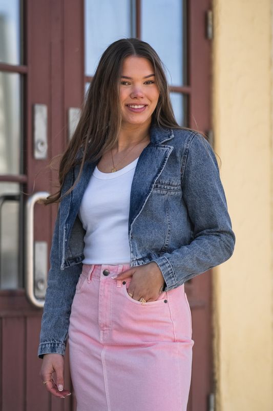 Vika Crop Blazer Denim Blue 