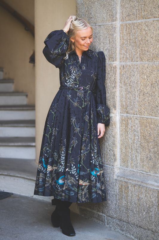 Jacquard Midi Dress Blue Peacock