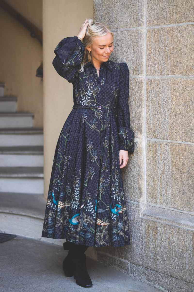 Jacquard Midi Dress Blue Peacock