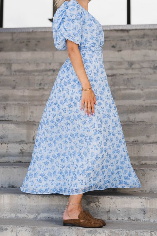 Kikka Chiffon Flower Dress Light Blue 
