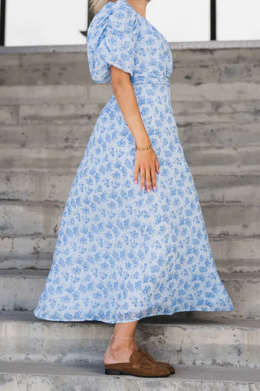 Kikka Chiffon Flower Dress Light Blue 
