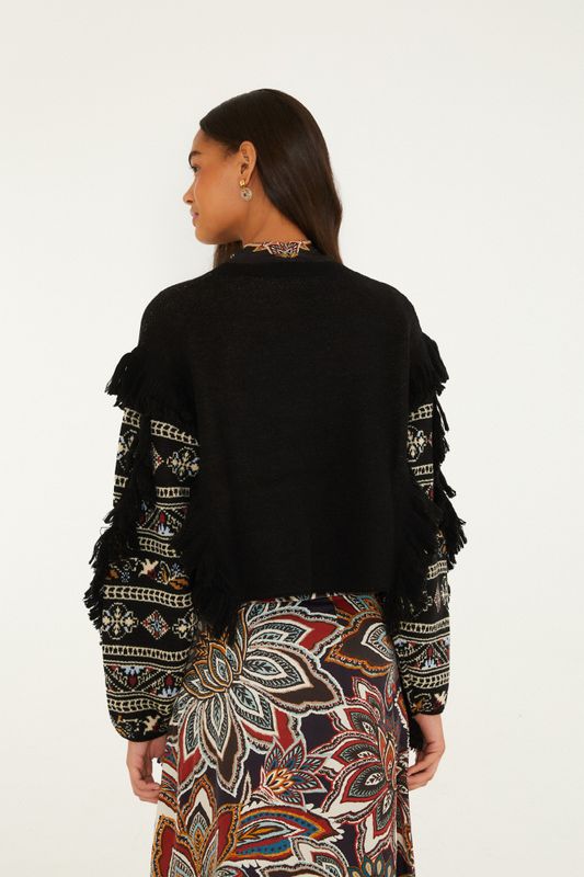 Love Paisley Cornelli Knit Fringe Sweater Black 