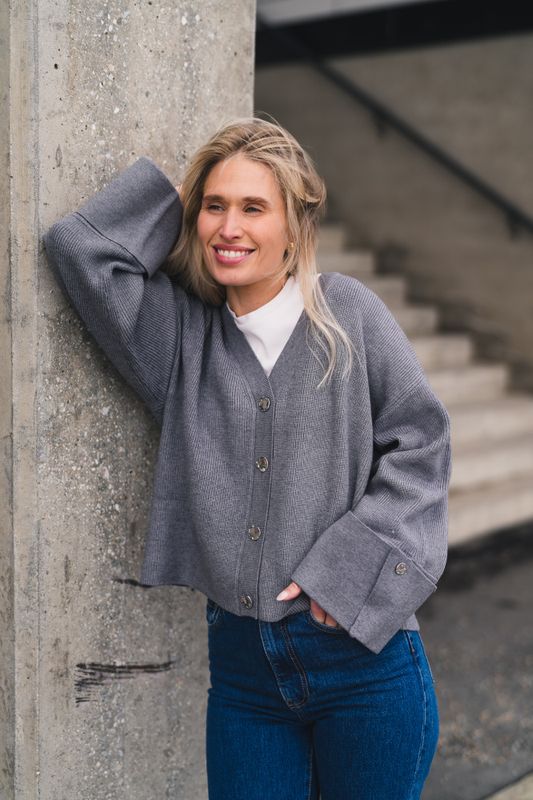 Atari Rib Cardigan Grey Melange 