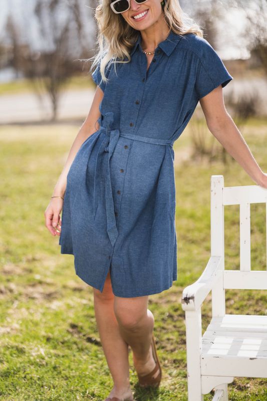 Viana Ginia SS Shirt Dress V Indigo Melange 
