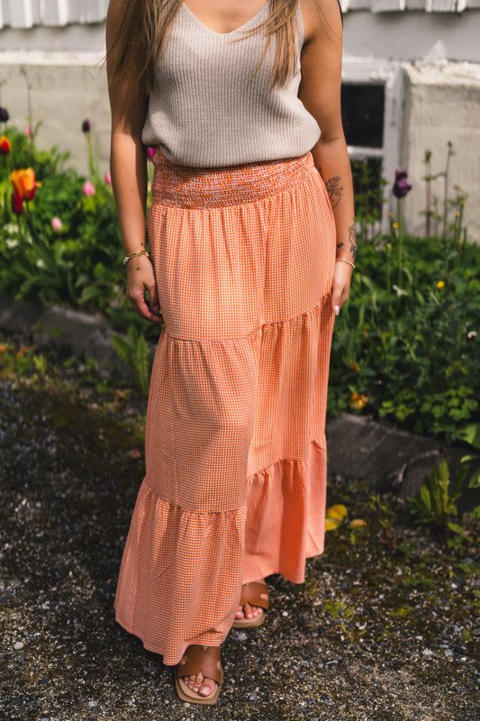 Mari Long Skirt Clay Checked 