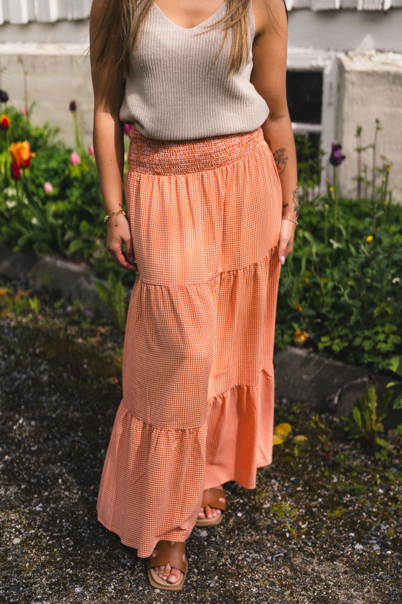 Mari Long Skirt Clay Checked 