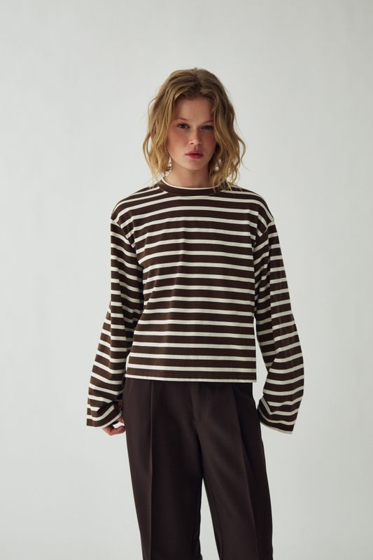 Maple LS T-Shirt Eton Brown Ivory Stripe