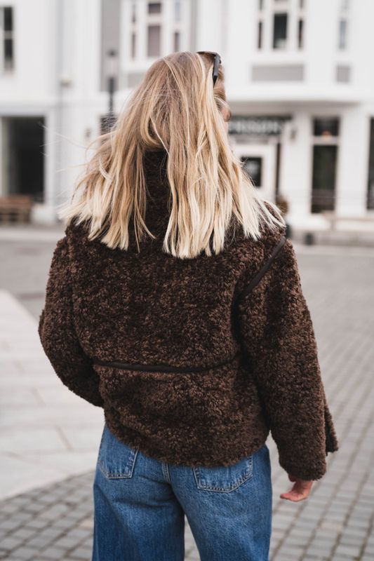 Castor Faux Fur Jacket Dark Brown 