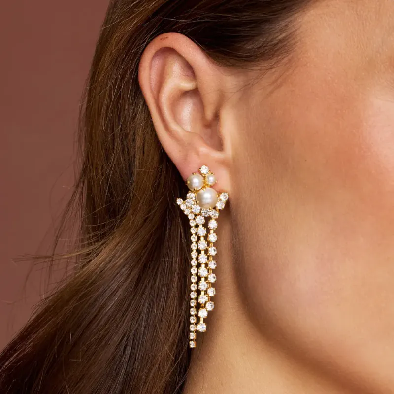 Molly Statement Earrings Gold Pearl/Crystal 