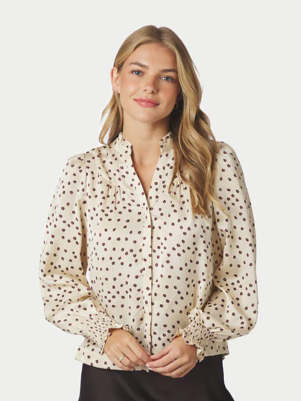 Astrida Flower Jacquard Blouse Creme 