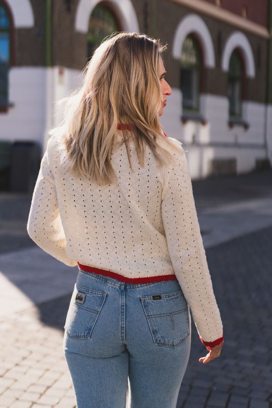 Lingon LS Knit Cardigan Pristine W Red 