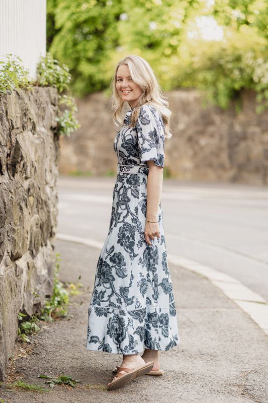 Organza Midi Dress Blue Bouquet