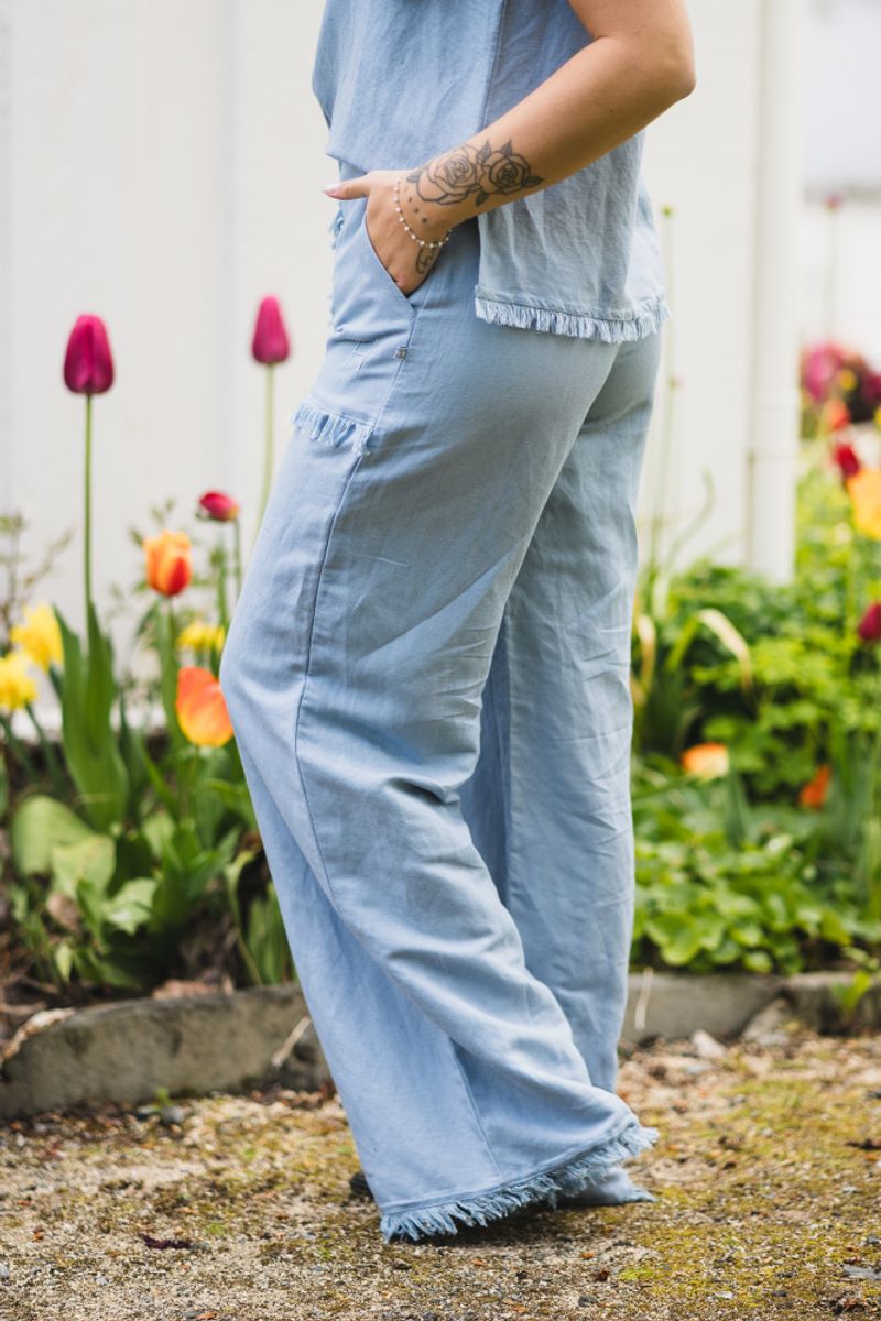 Lila Linen Trousers Faded Denim 
