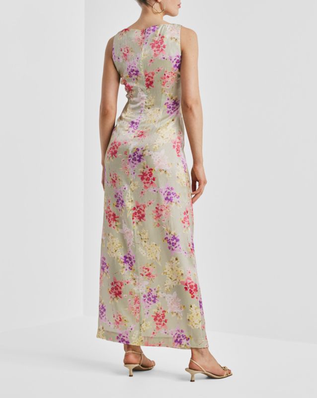 Shiny Sleeveless Dress Vintage Bouquet