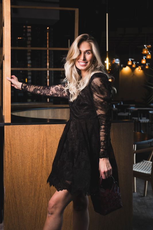 Leoni Lace Mini Dress Black 