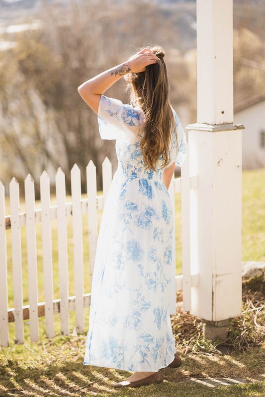 Evangelia 2/4 Dress M Blue Flower 