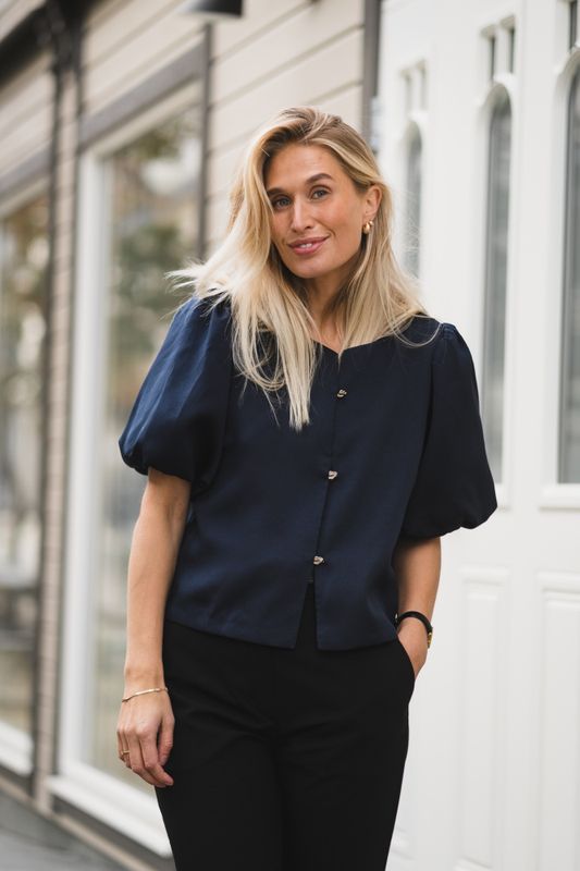 Aisa Dull Satin Blouse Navy 