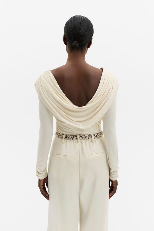 Signe Cowl Neck Jersey Top Pearl 