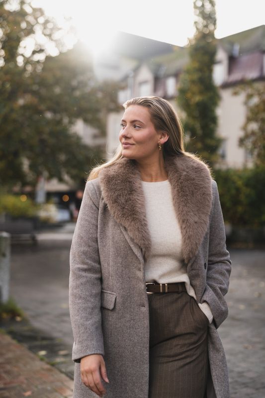 Corina Herringbone Twill Coat Beige Melange 