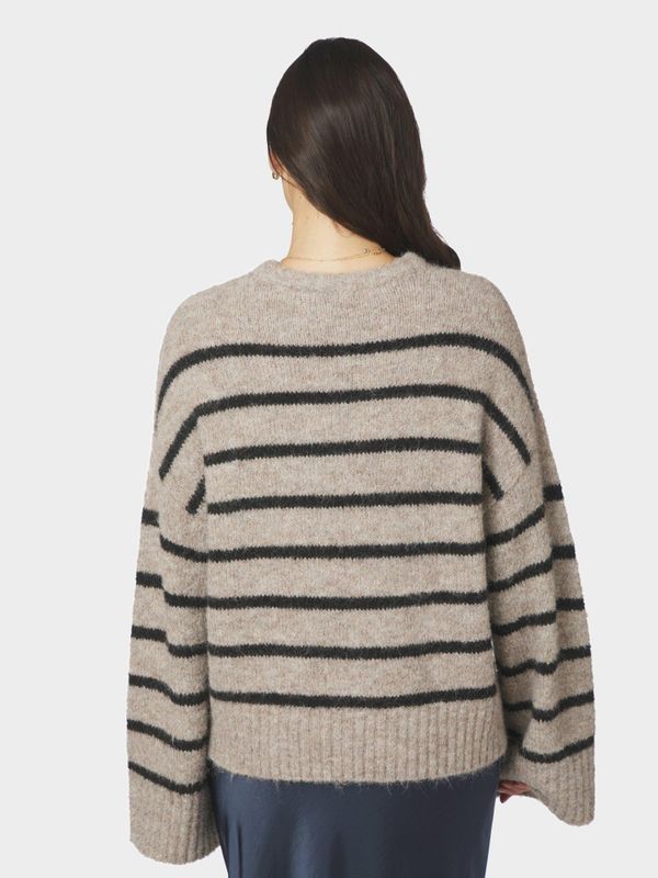 Roeme Fluffy Stripe Knit Beige Melange 