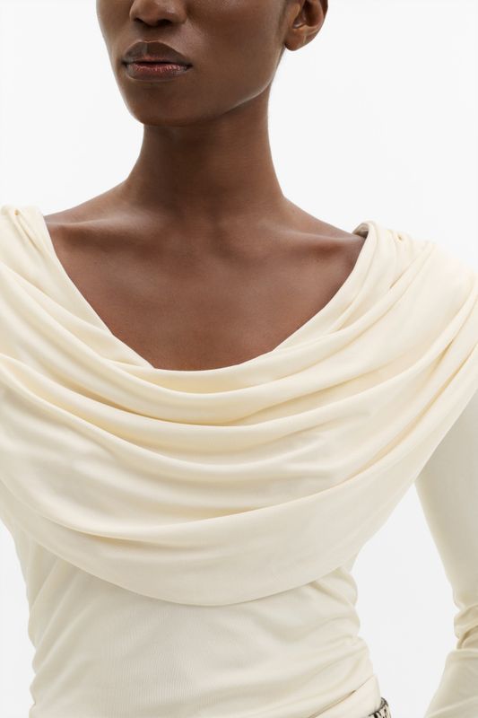 Signe Cowl Neck Jersey Top Pearl 