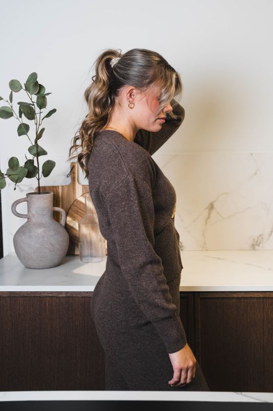 Vesper Merino Cardigan Brown Melange 