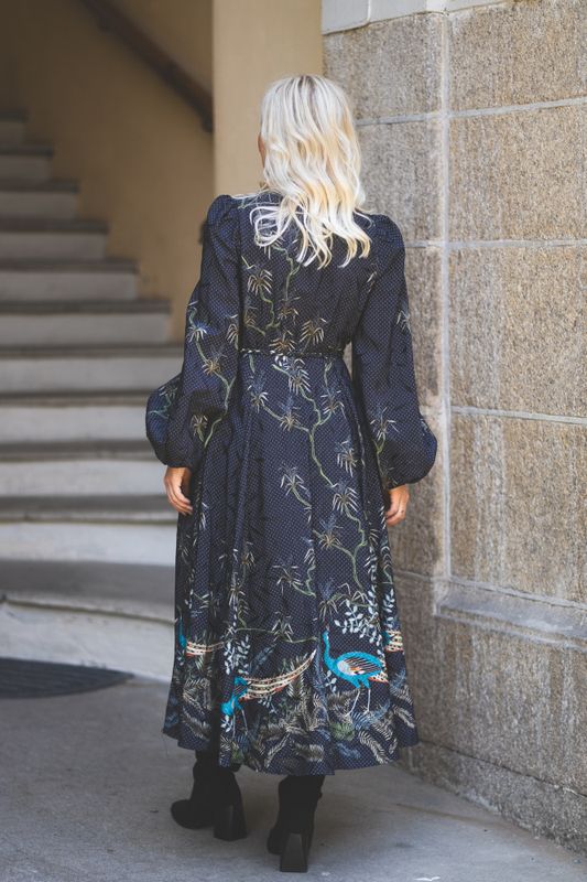 Jacquard Midi Dress Blue Peacock