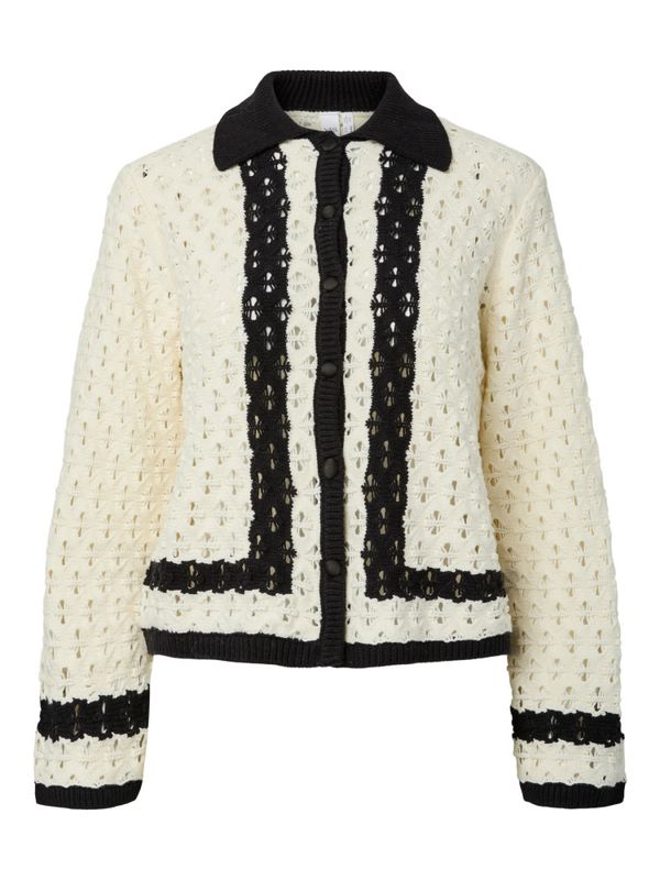 Damu LS Knit Cardigan Pristine W. Black 