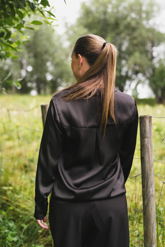 Hazelle Drapy Satin Shirt Dark Brown 