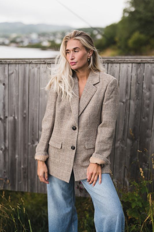 Brook Check Blazer Taupe Herringbone 