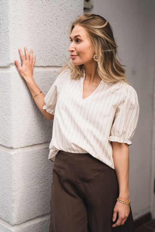 Odesa Linen Stripe Blouse Sand 