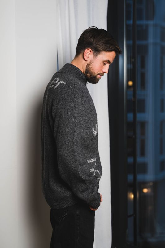 Haza Logo Zip Cardigan Dark Grey Mix 