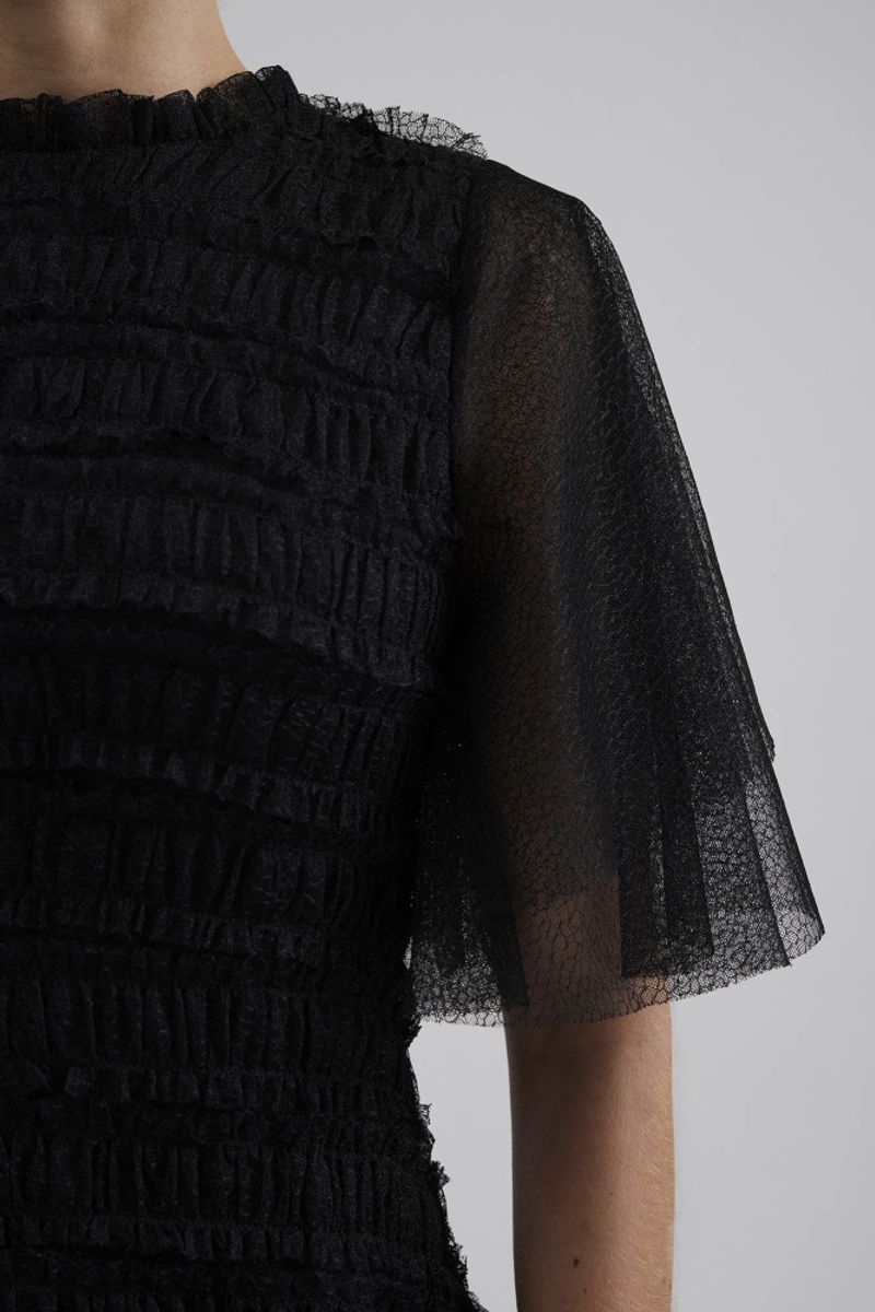 Minnie Short Sleeve Lace Mini Dress Black 