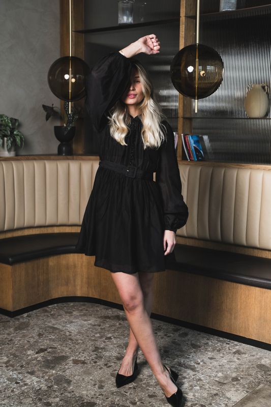 Striped Organza Mini Dress Black 