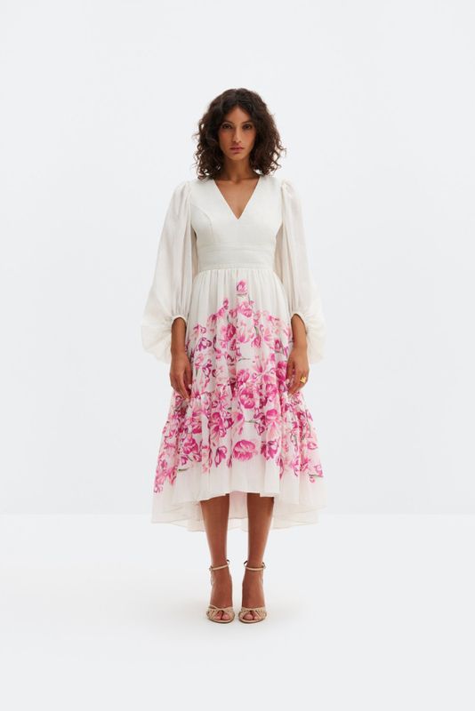 Sasia Deep V Neck Midi Dress Tulip Pink 