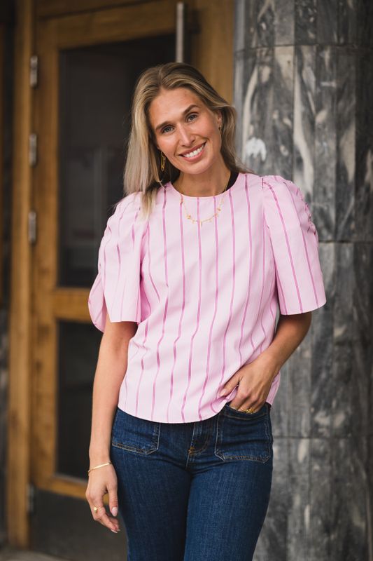 Rosalina Stripe SS Blouse Pale Pink 