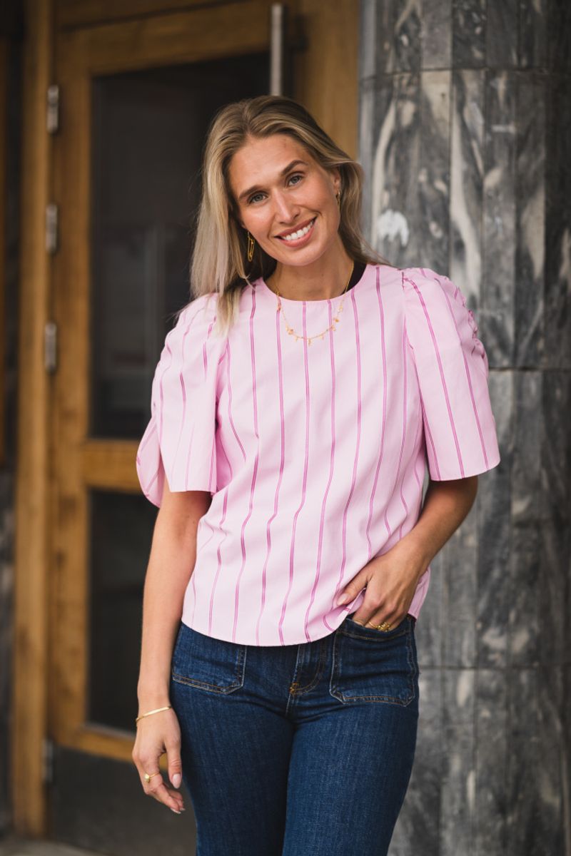 Rosalina Stripe SS Blouse Pale Pink 