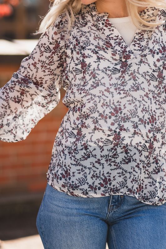 Sandi Blouse Whitecap Gray Flower Bouquet
