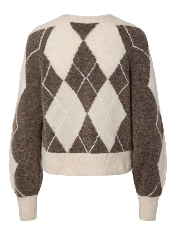 Johi LS Wool Blend Cardigan Oatmeal Taupe Gray/Pristine Harlequin