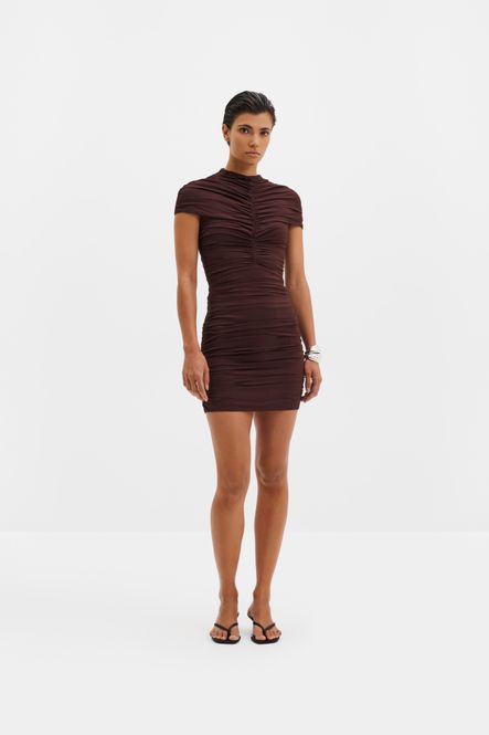 Hovedbilde Loana Draped Chiffon Mini Dress Espresso 