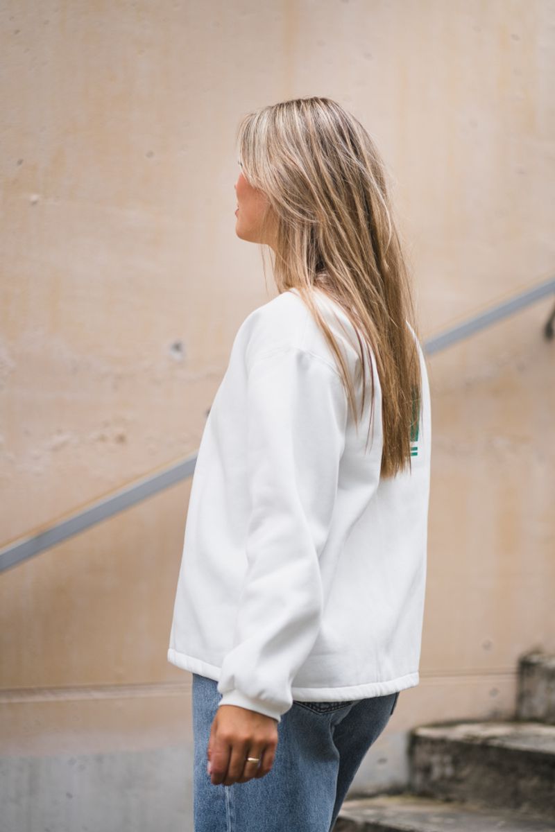 Daphine Sweat Top White W. Green Print  
