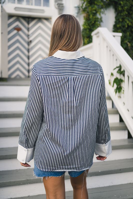 Anne LS Striped Shirt Navy Blazer Star White 