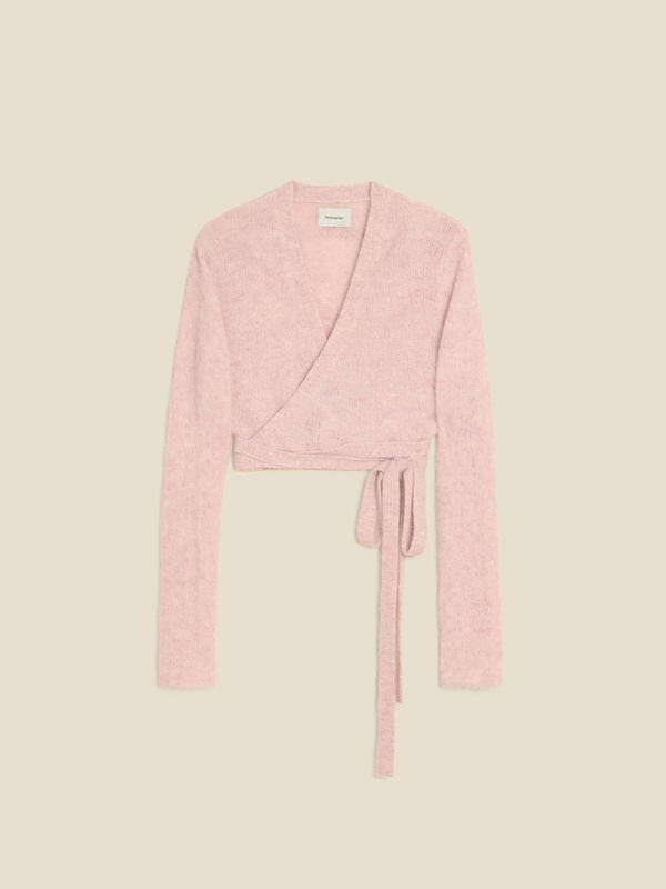 Fluffy Knit Wrap Top Pink 